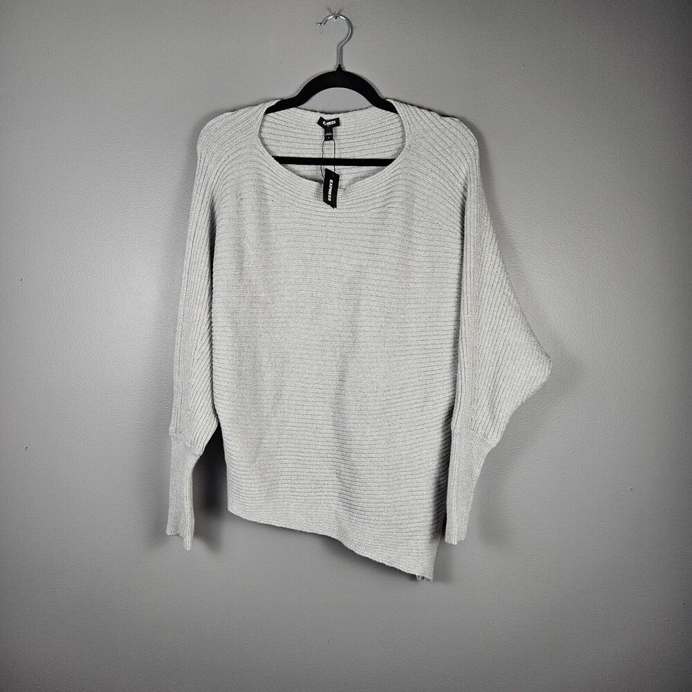 Express Dolman Sleeve Sweater grey/silver Ribbed asymmetrical Hem Womens Small - Picture 1 of 8